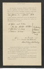 Nachlass Franz Steindachner, Leihschein von Franz Steindachner an das Kgl. Zoologische Museum Berlin (28.12.1905), Inv.Nr. 193.05, Seite 1